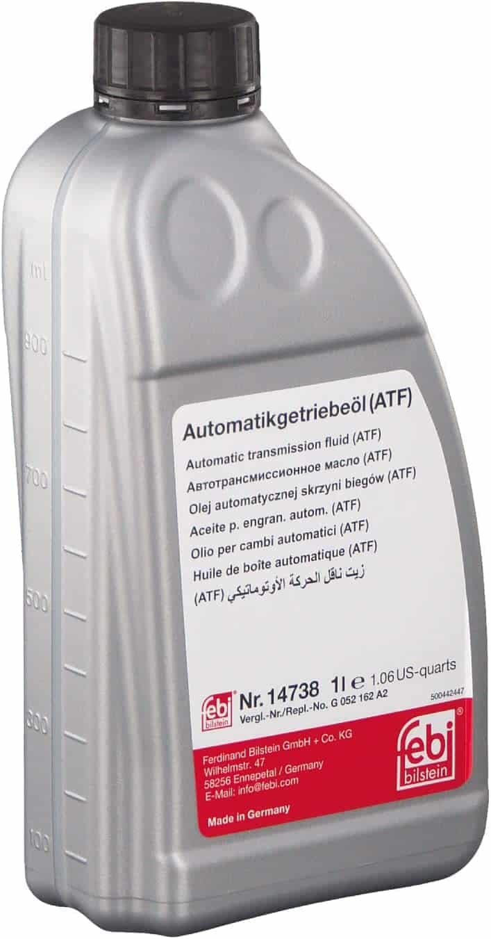 A bottle of automatic oil on a white background.