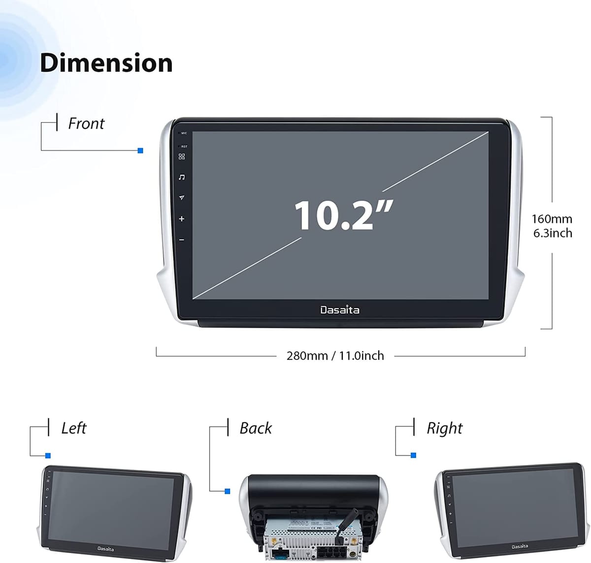 A diagram showing the dimensions of a car stereo.