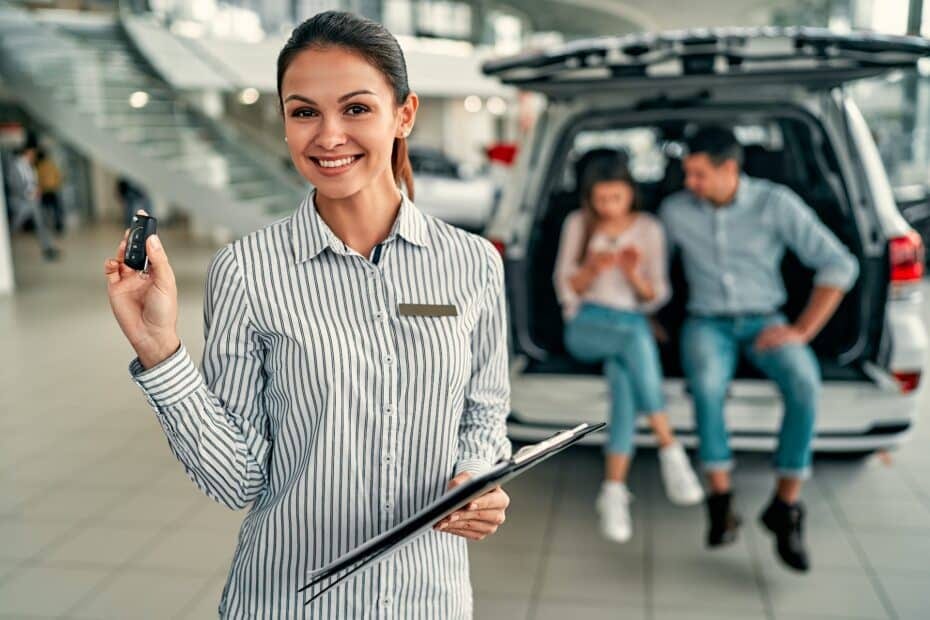 At a car dealership, buying a car